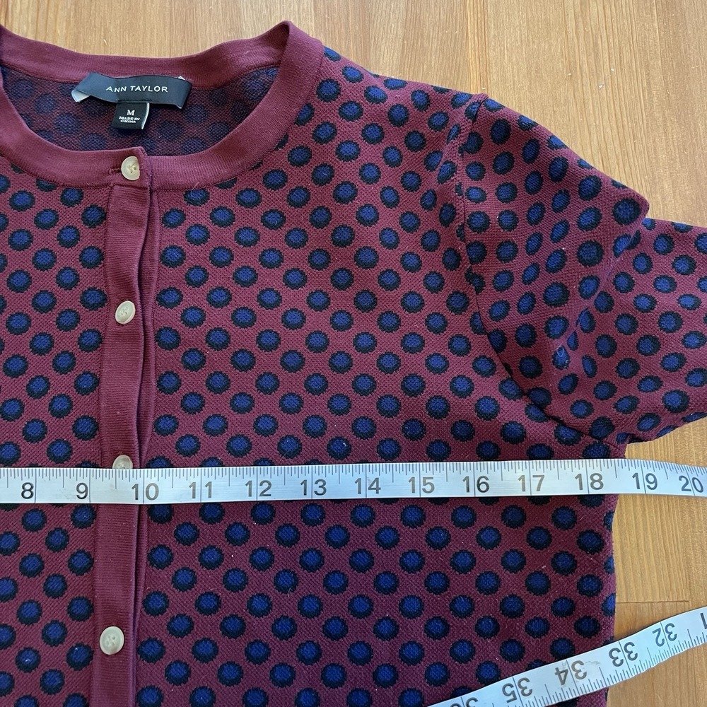 Ann Taylor Burgundy and Navy Polka Dot Cardigan - Picture 12 of 13